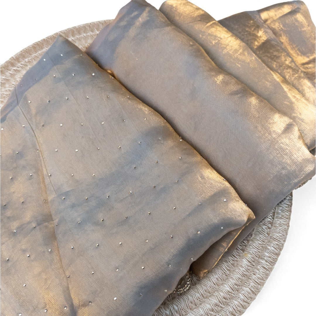 Alles-in-einem Saree Set |Grau gold – Space Silk Saree + Blouse + Shapewear