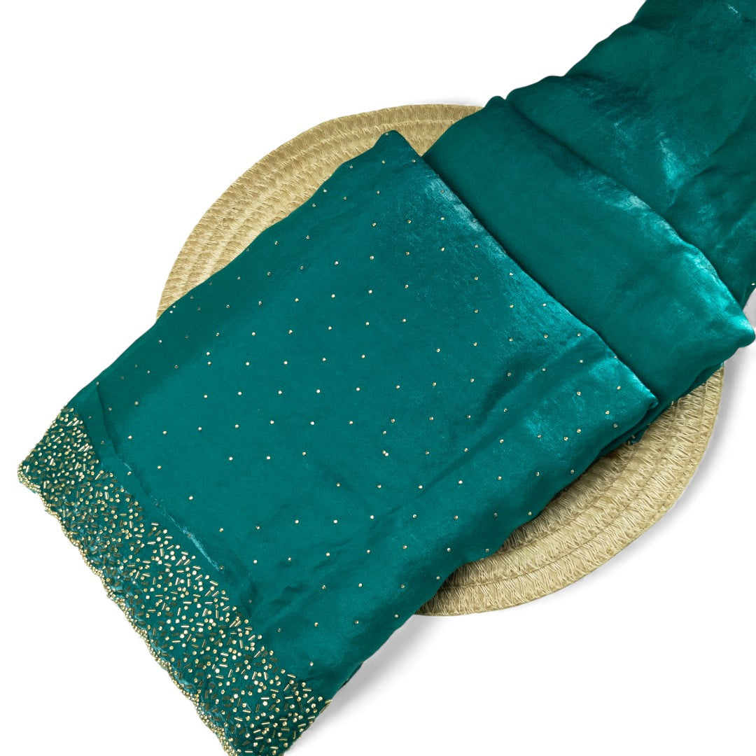 Space Silk Sarees – Premium | Edle, Weiche Seide in Perfektion | Pfauenblau