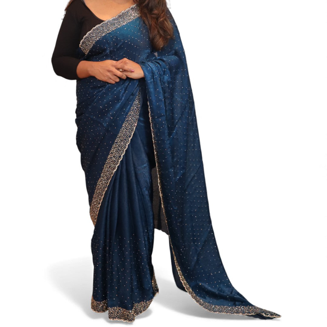 Alles-in-einem Saree Set | Dunkel Blau – Space Silk Saree + Blouse + Shapewear