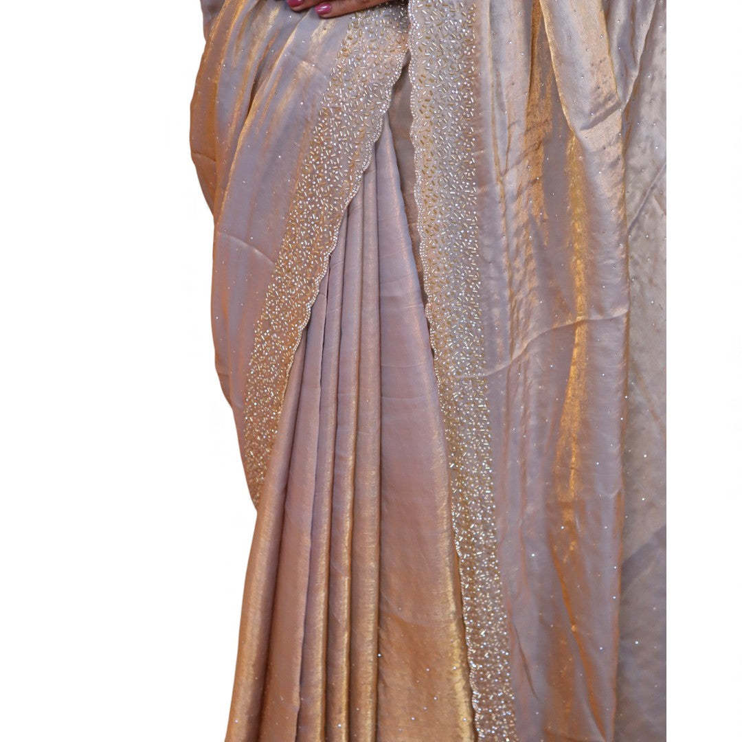 Alles-in-einem Saree Set |Grau gold – Space Silk Saree + Blouse + Shapewear