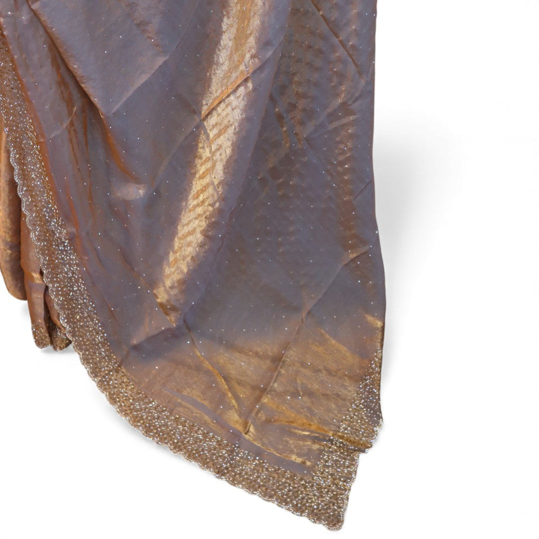 Alles-in-einem Saree Set |Grau gold – Space Silk Saree + Blouse + Shapewear