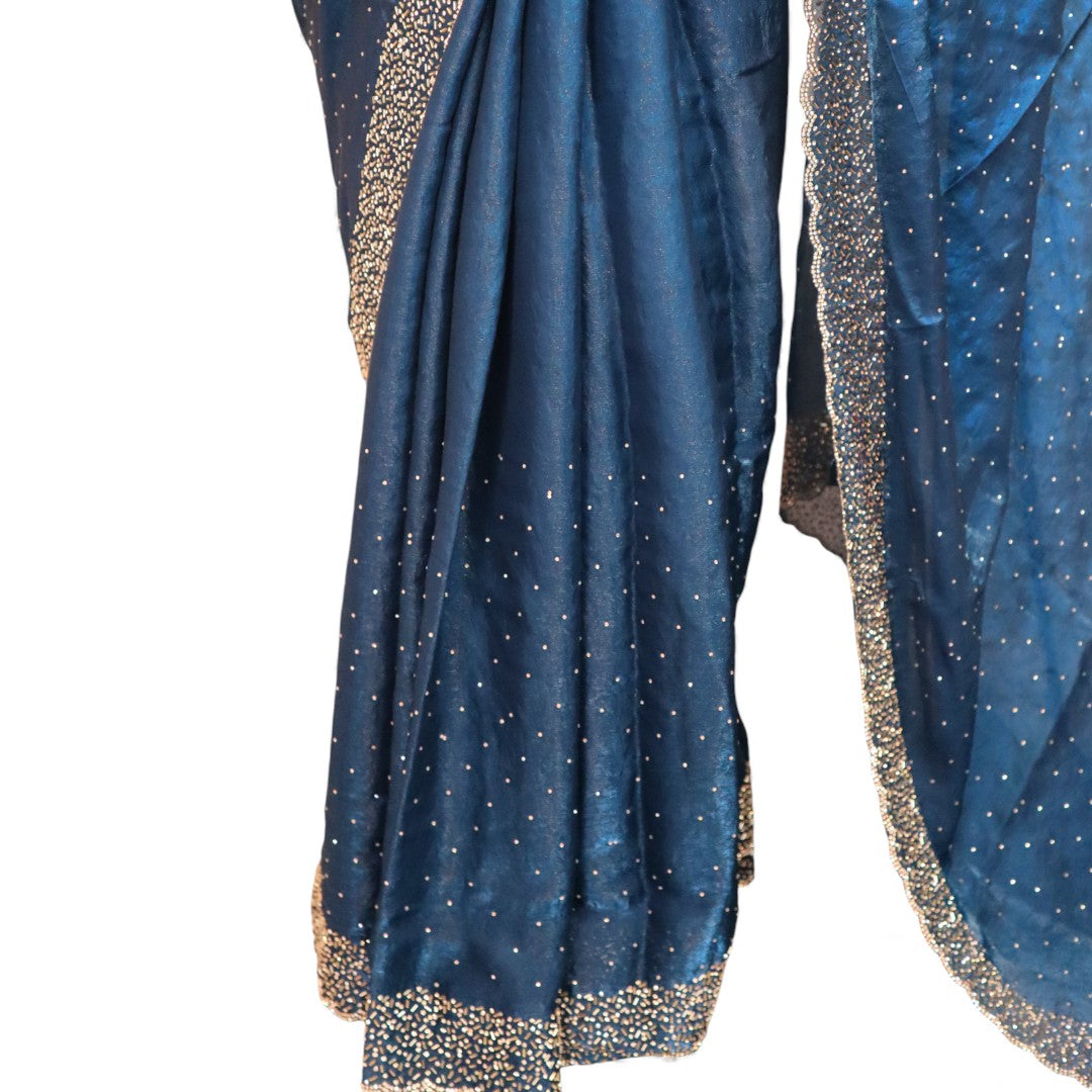 Alles-in-einem Saree Set | Dunkel Blau – Space Silk Saree + Blouse + Shapewear