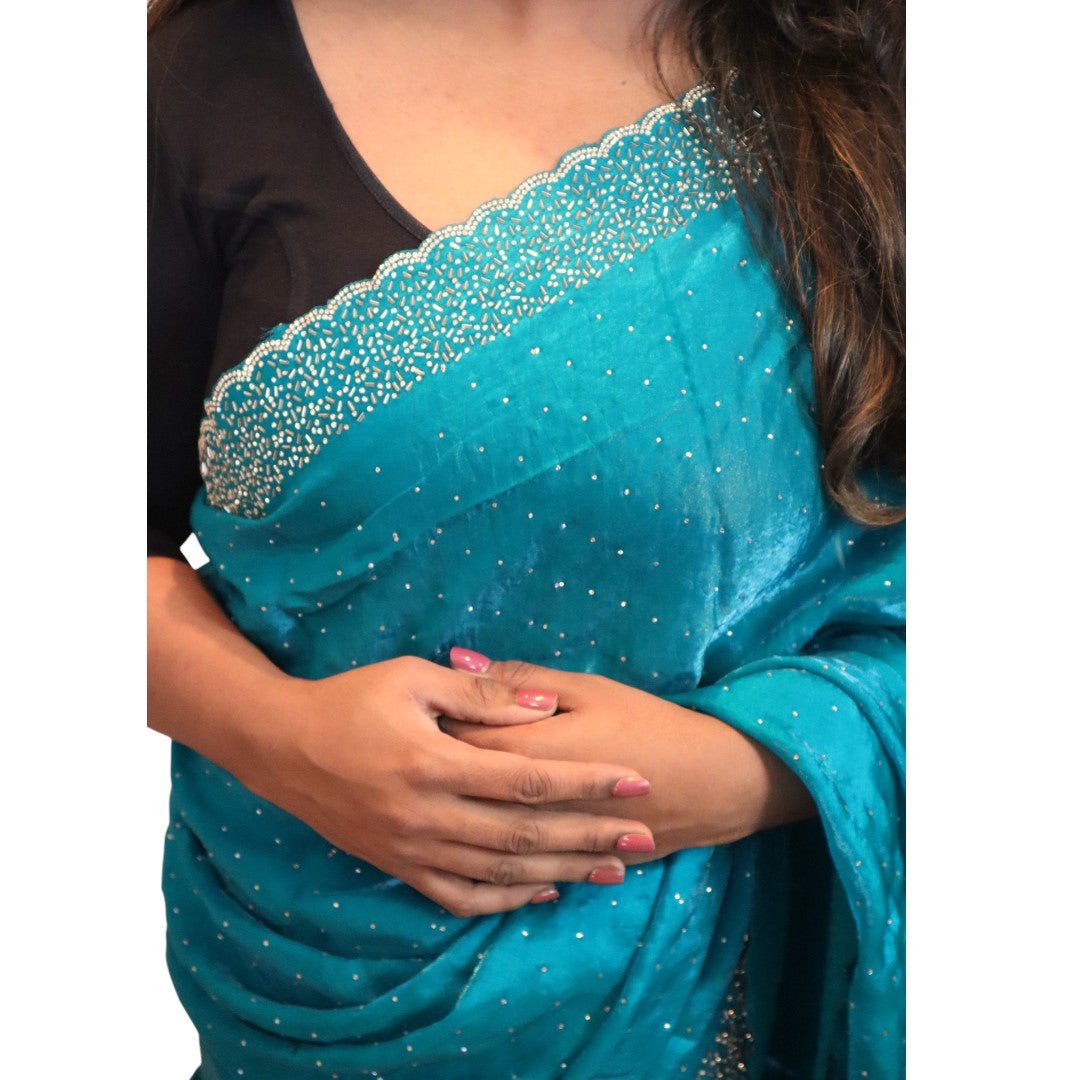 Space Silk Sarees – Premium | Edle, Weiche Seide in Perfektion | Pfauenblau