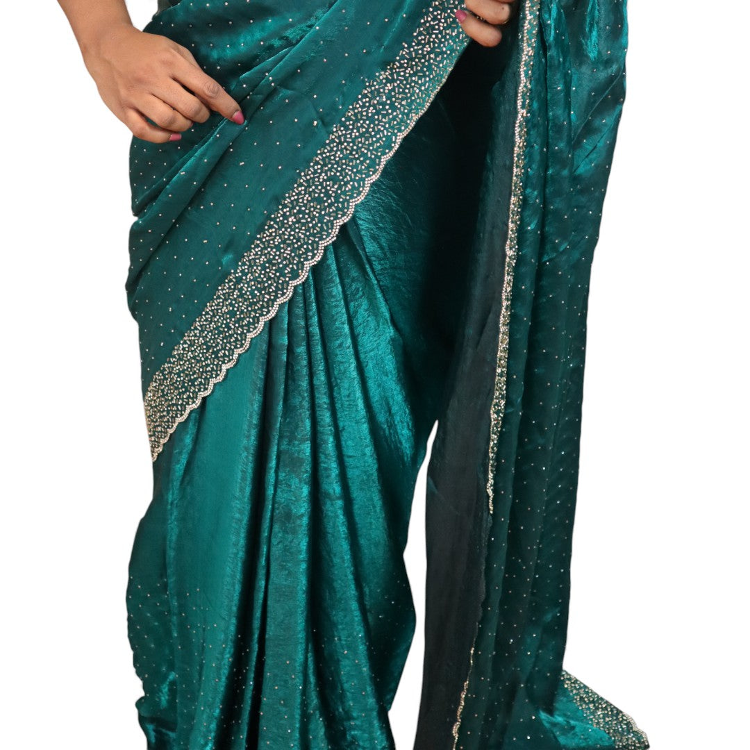 Space Silk Sarees – Premium | Edle, Weiche Seide in Perfektion | Blau grün