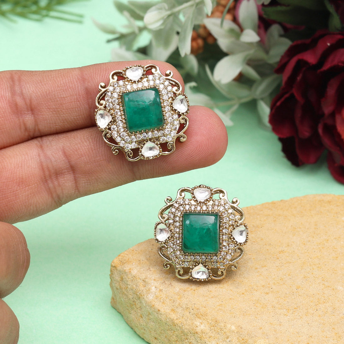 Stud Ohrringe - Gold | Grün