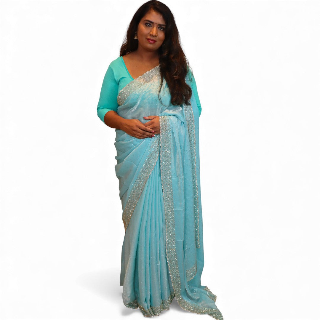 Space Silk Sarees – Premium | Edle, Weiche Seide in Perfektion | hell blau