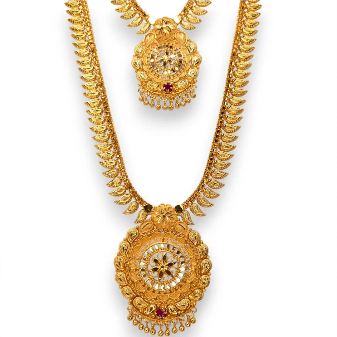 Gold-plated necklace long with earrings set - gold