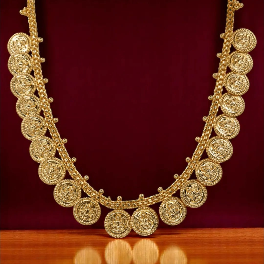 Gold-plated necklace long with earrings set - gold