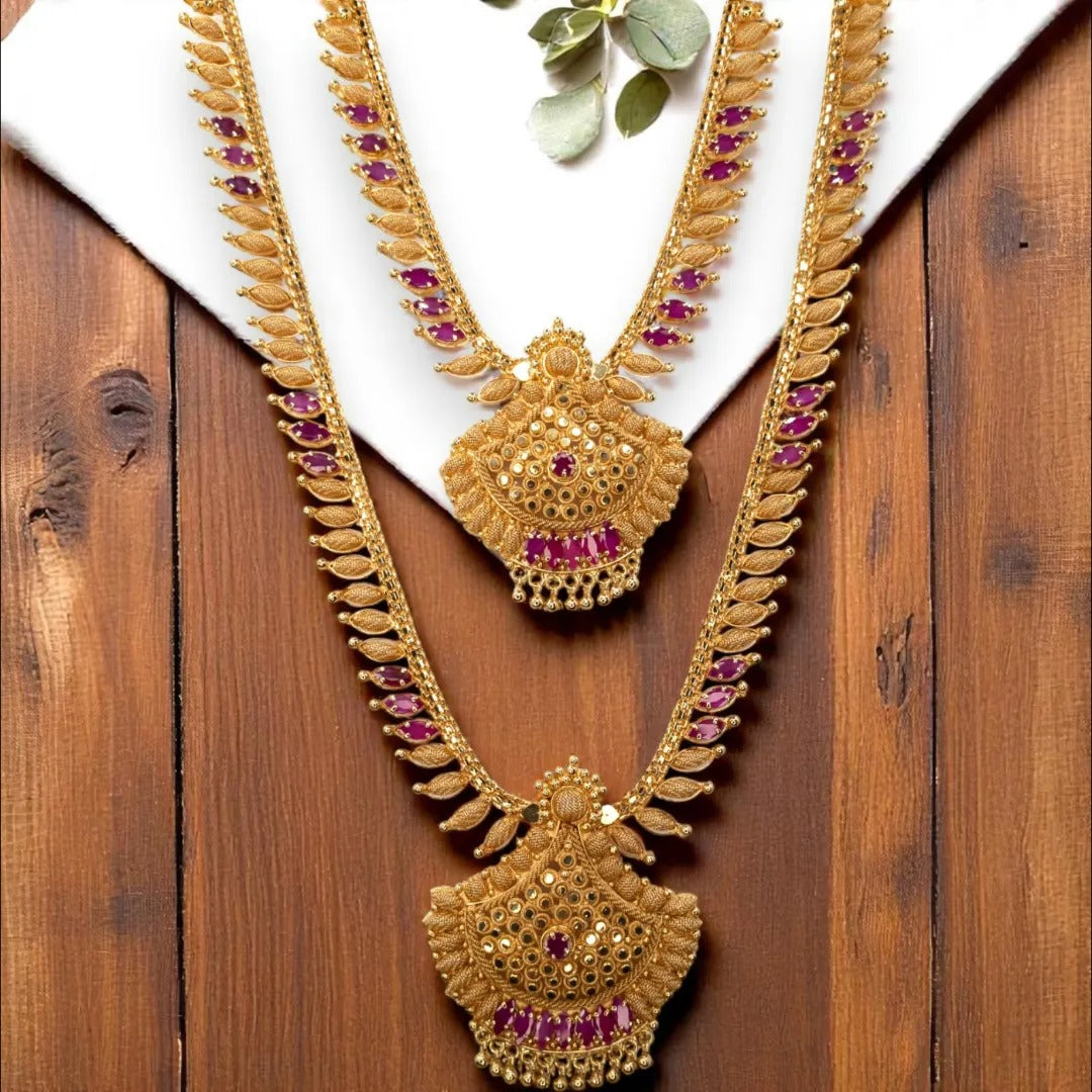 Gold-plated necklace long with earrings set - gold