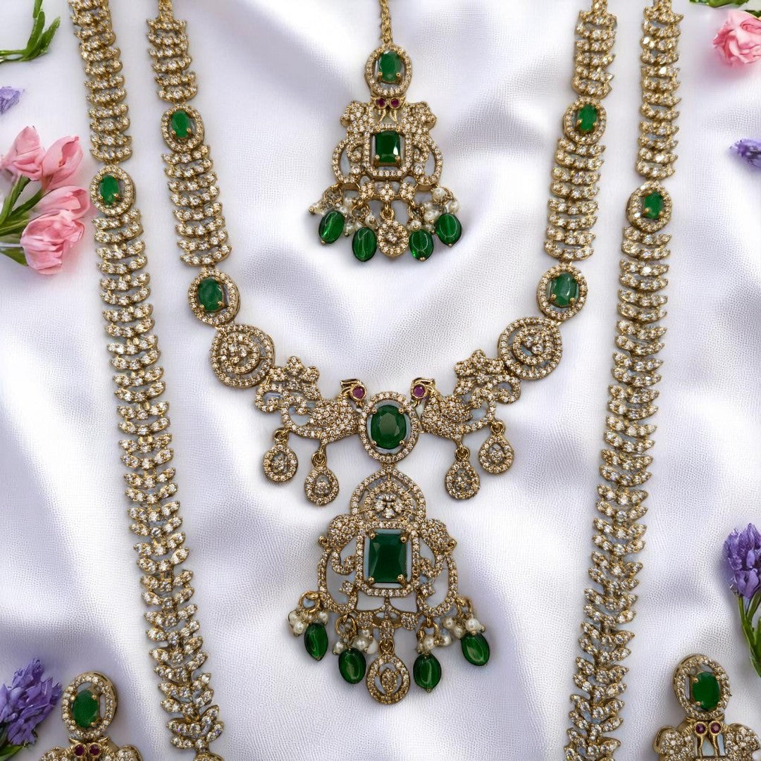 Temple Necklace with Earrings - gold | green