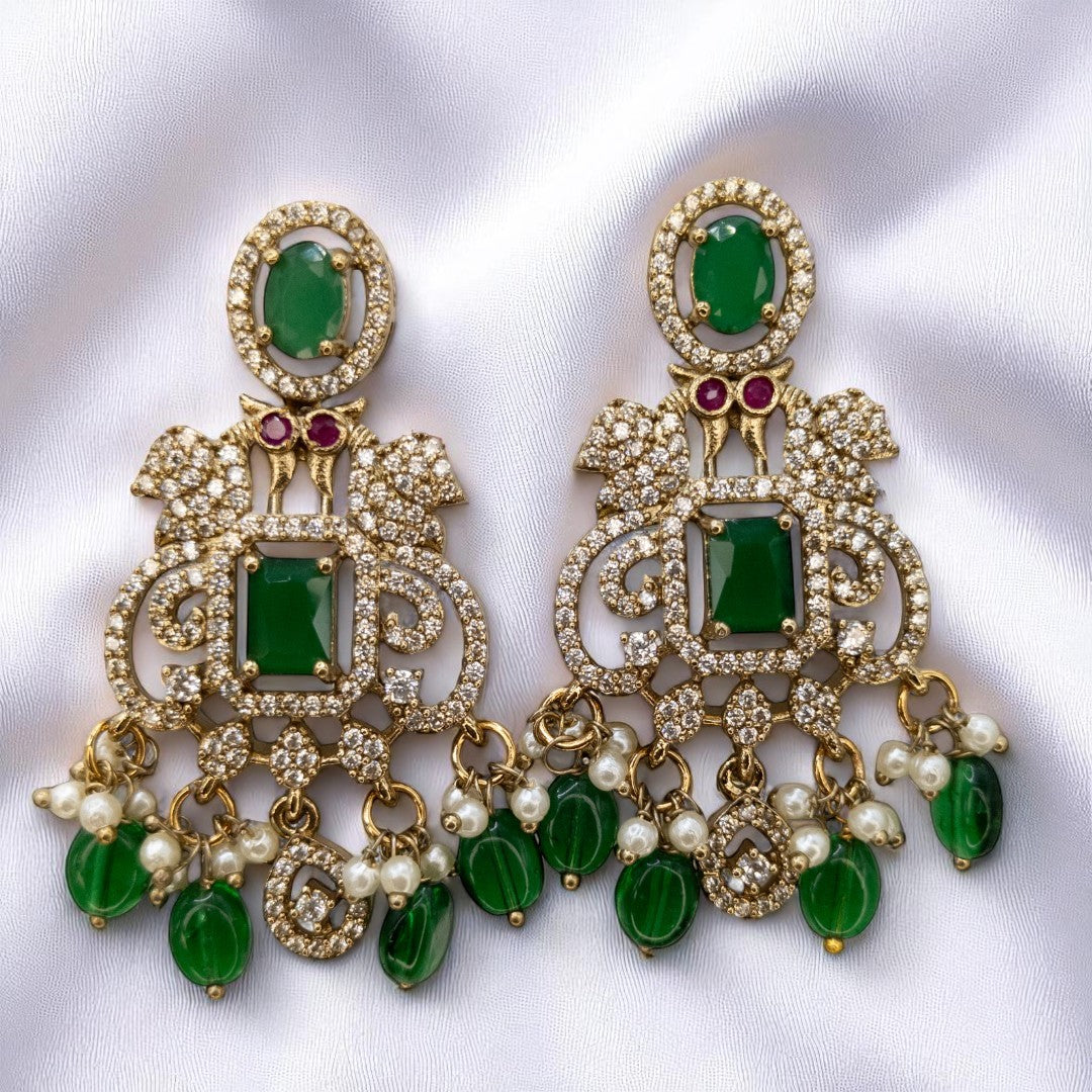 Temple Necklace with Earrings - gold | green