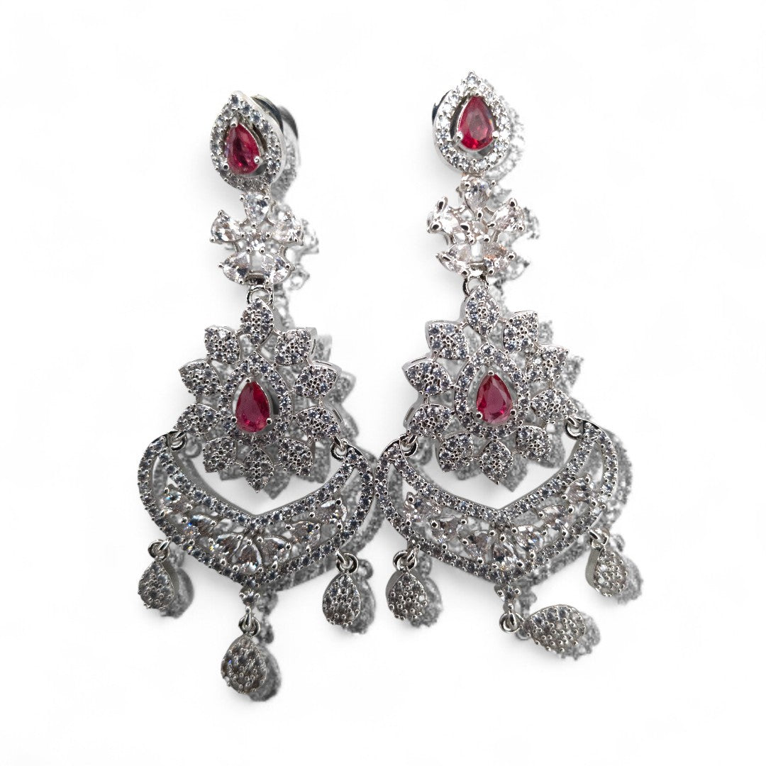 Victorian Halskette (Lange) mit Ohrringe - silber | magenta