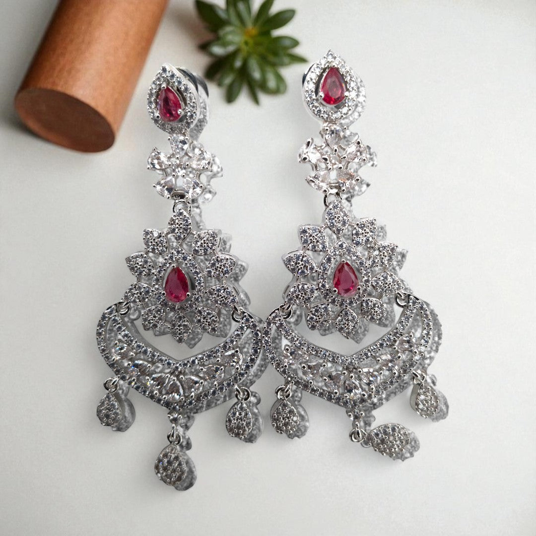 Victorian Halskette (Lange) mit Ohrringe - silber | magenta