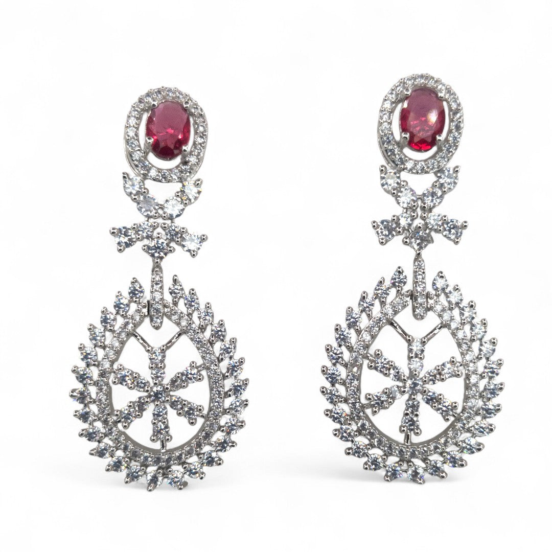 Victorian Halskette (Lange) mit Ohrringe - silber | weiß , Magenta