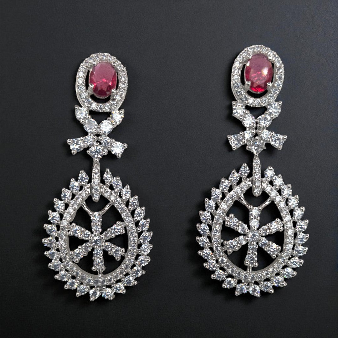 Victorian Halskette (Lange) mit Ohrringe - silber | weiß , Magenta