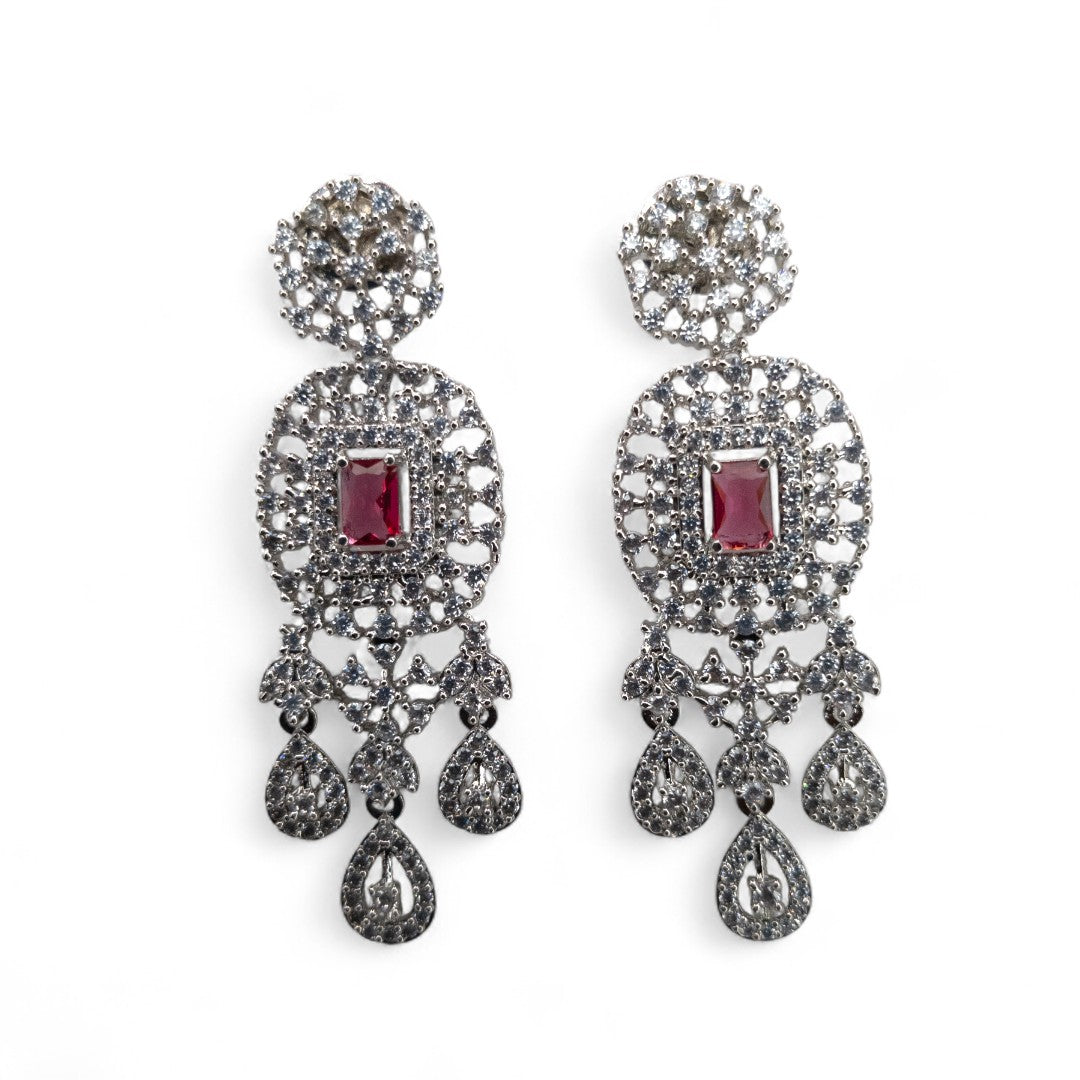 Victorian Layered Halskette mit passenden Ohrringen - silber | magenta