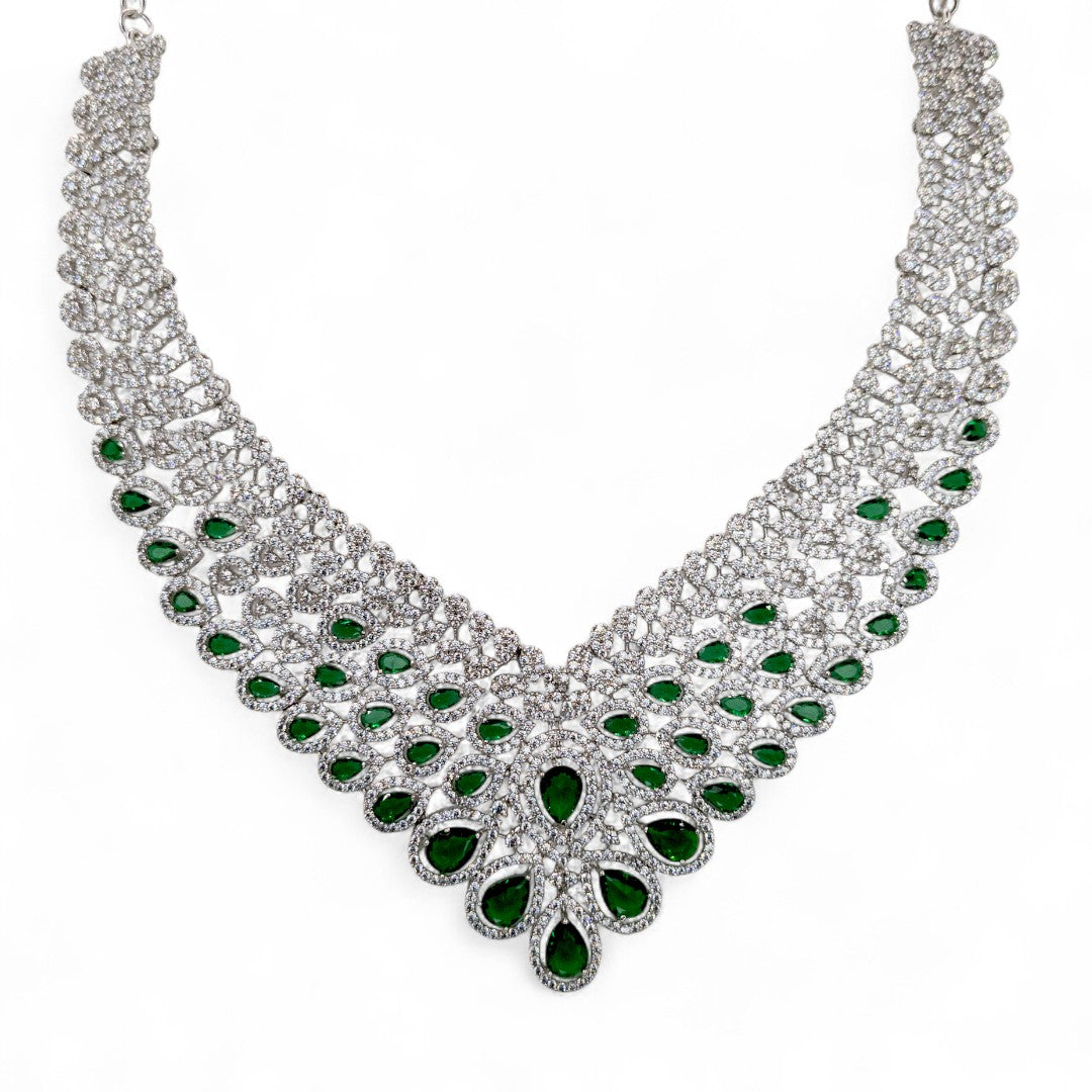Victorian Halskette mit Ohrringe - silber | grün