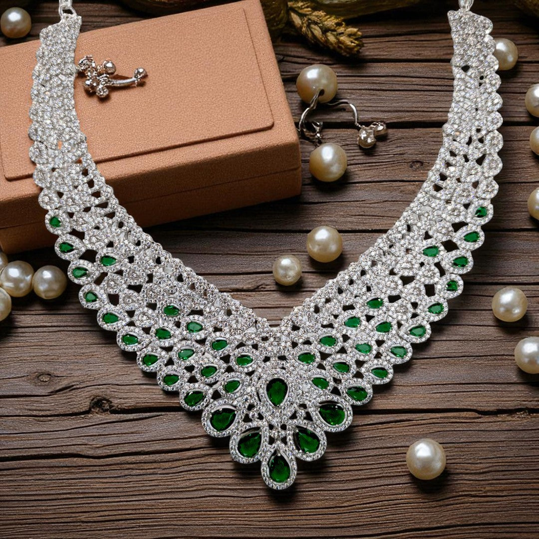 Victorian Halskette mit Ohrringe - silber | grün