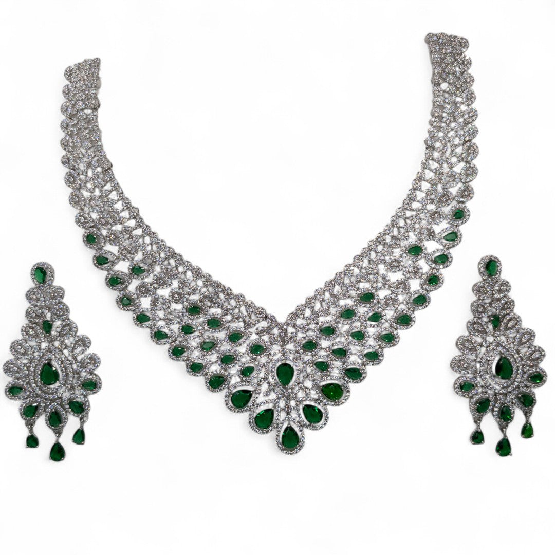 Victorian Halskette mit Ohrringe - silber | grün