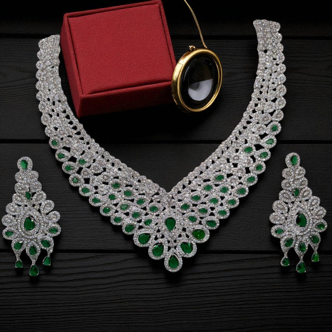Victorian Halskette mit Ohrringe - silber | grün
