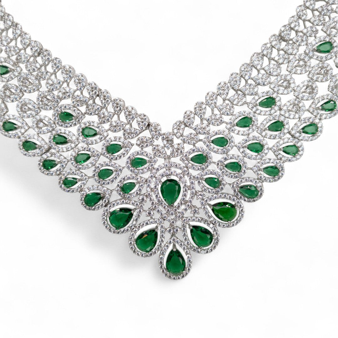 Victorian Halskette mit Ohrringe - silber | grün