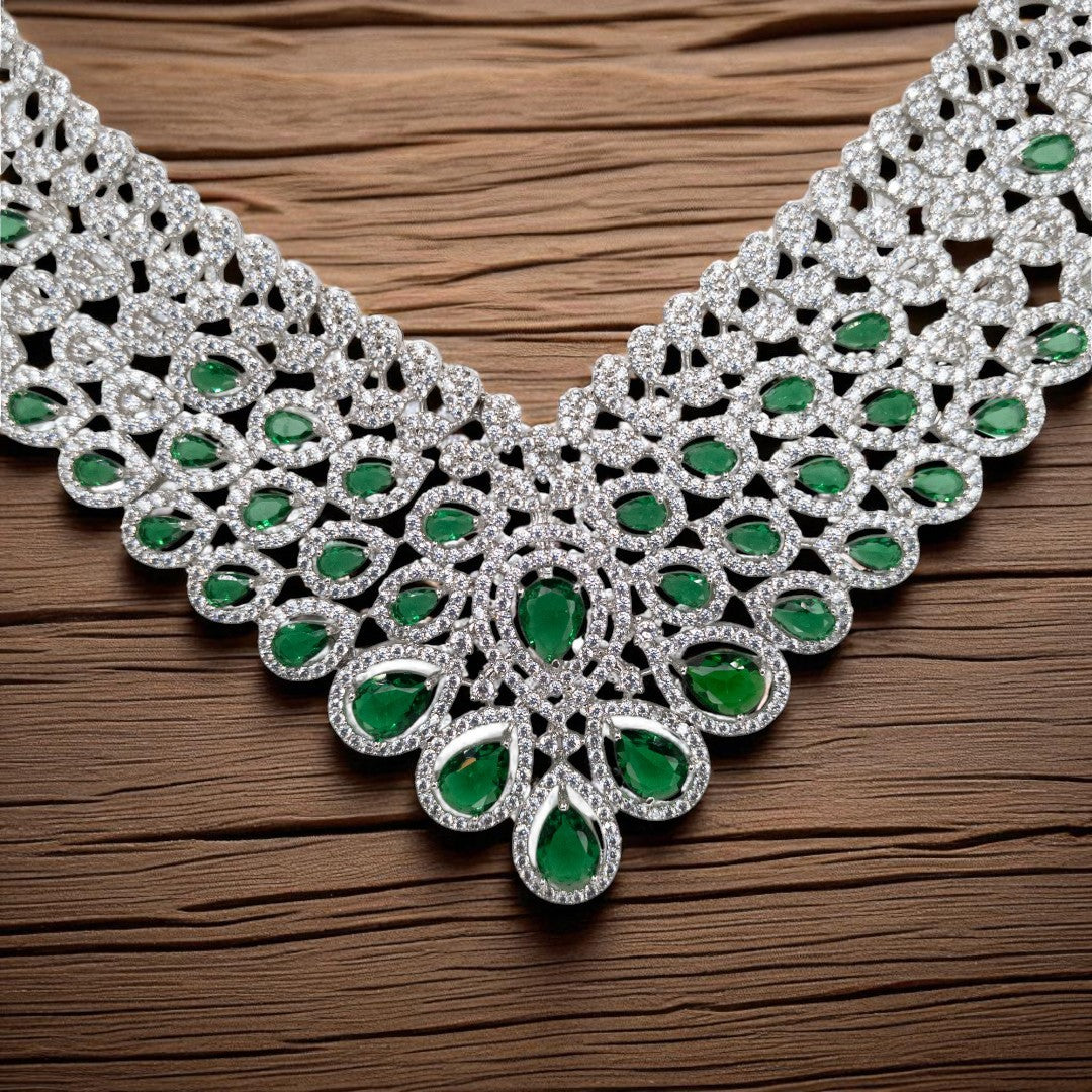 Victorian Halskette mit Ohrringe - silber | grün