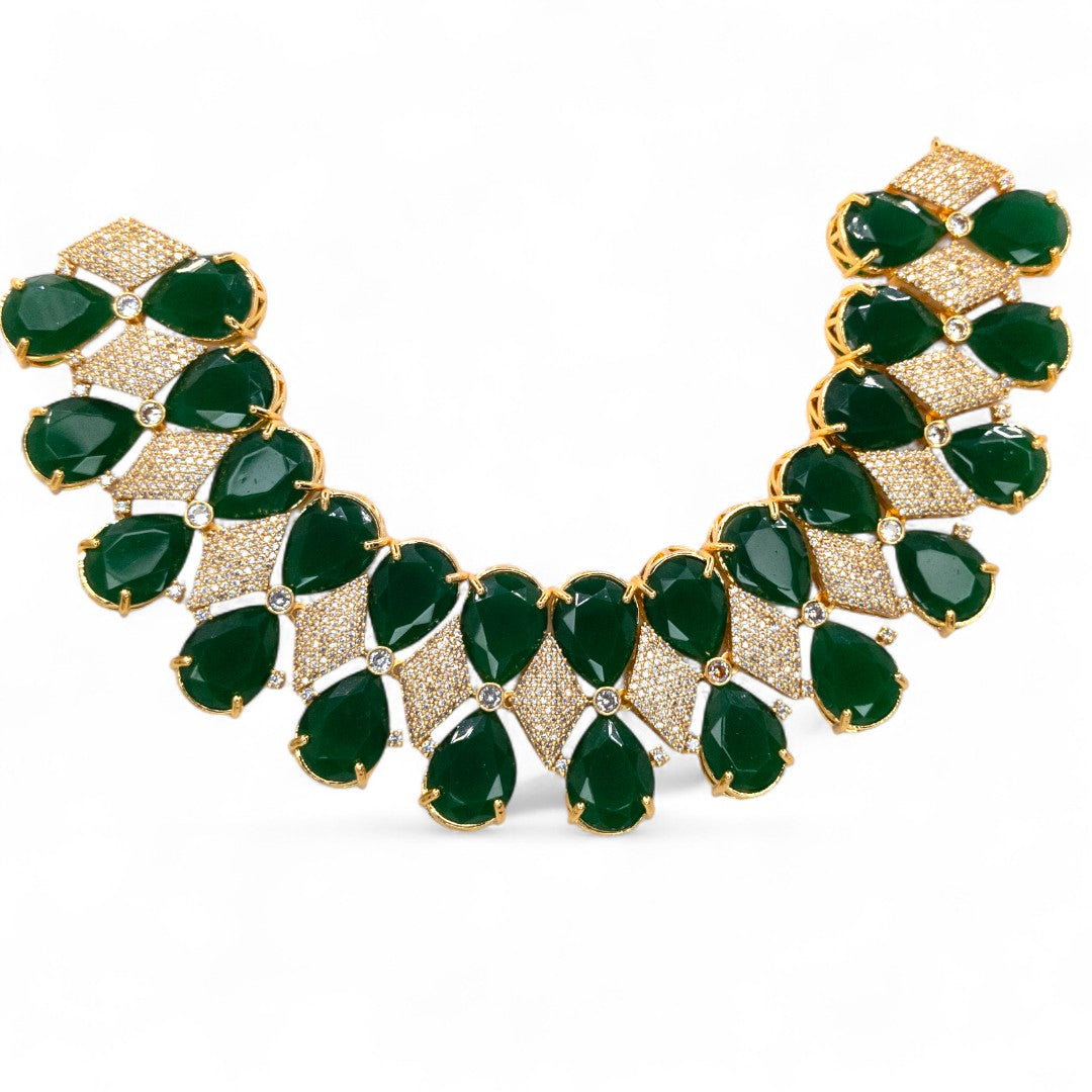 Temple Necklace with Earrings - gold | green