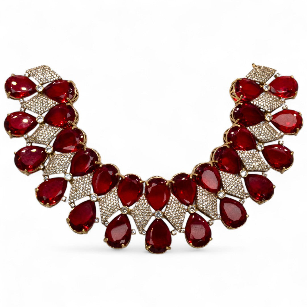 Victorian Halskette mit Ohrringe und tikka - gold | rot