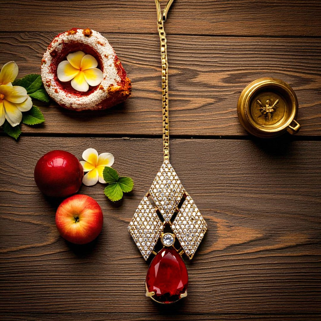 Victorian Halskette mit Ohrringe und tikka - gold | rot