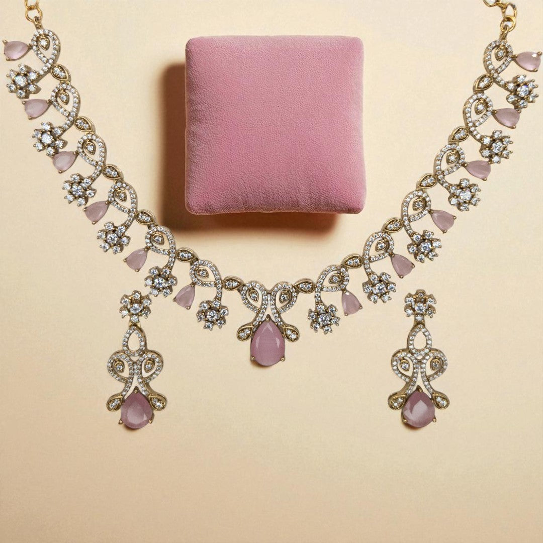 Victorian Halskette mit Ohrringe - gold | rosa
