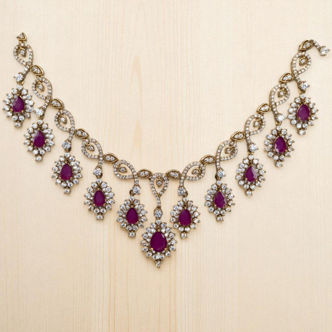 Victorian Halskette mit Ohrringe - gold | magenta