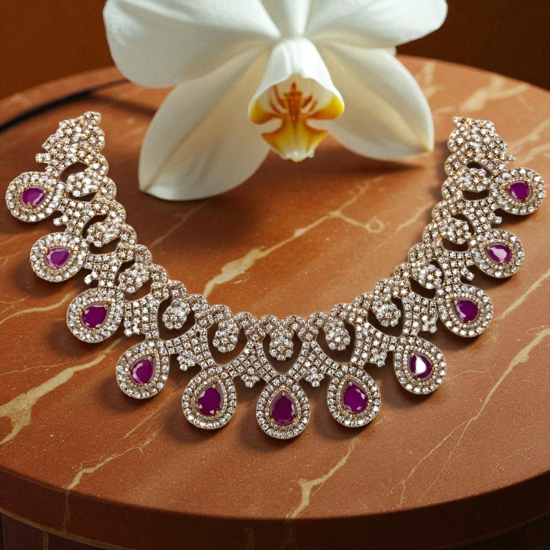 Victorian Halskette mit Ohrringe - gold | magenta