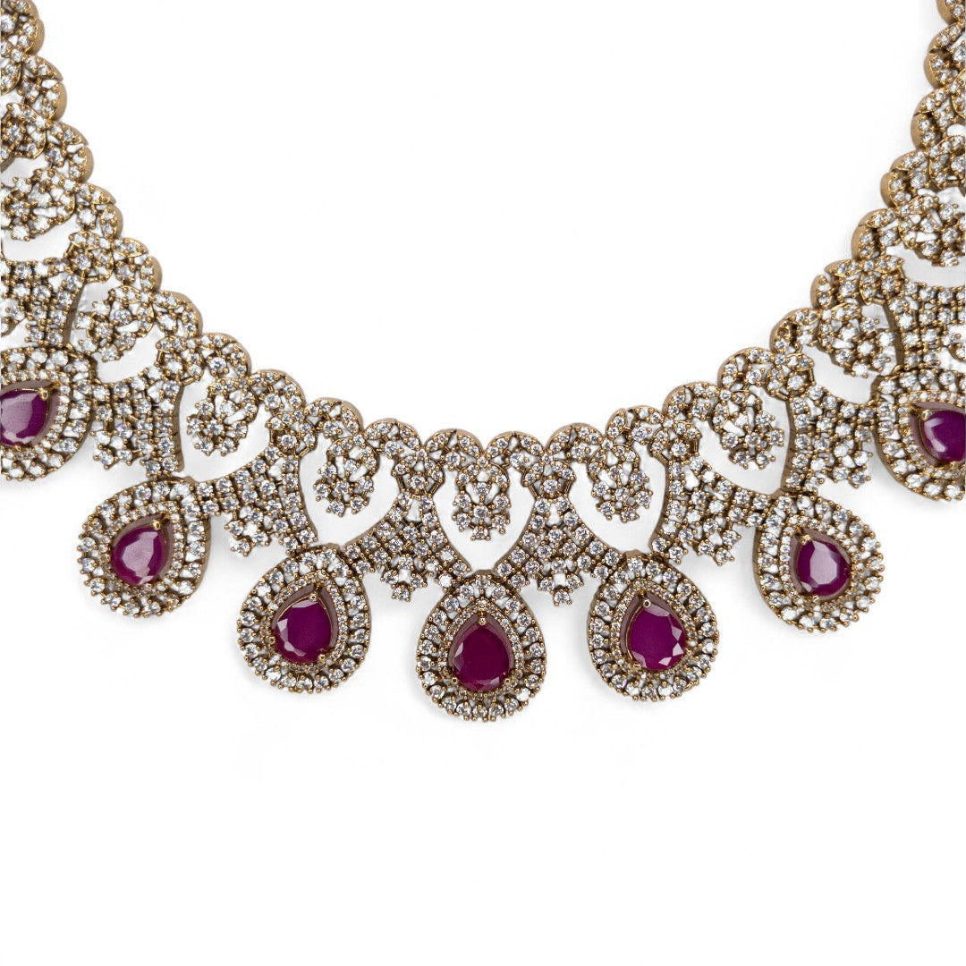 Victorian Halskette mit Ohrringe - gold | magenta