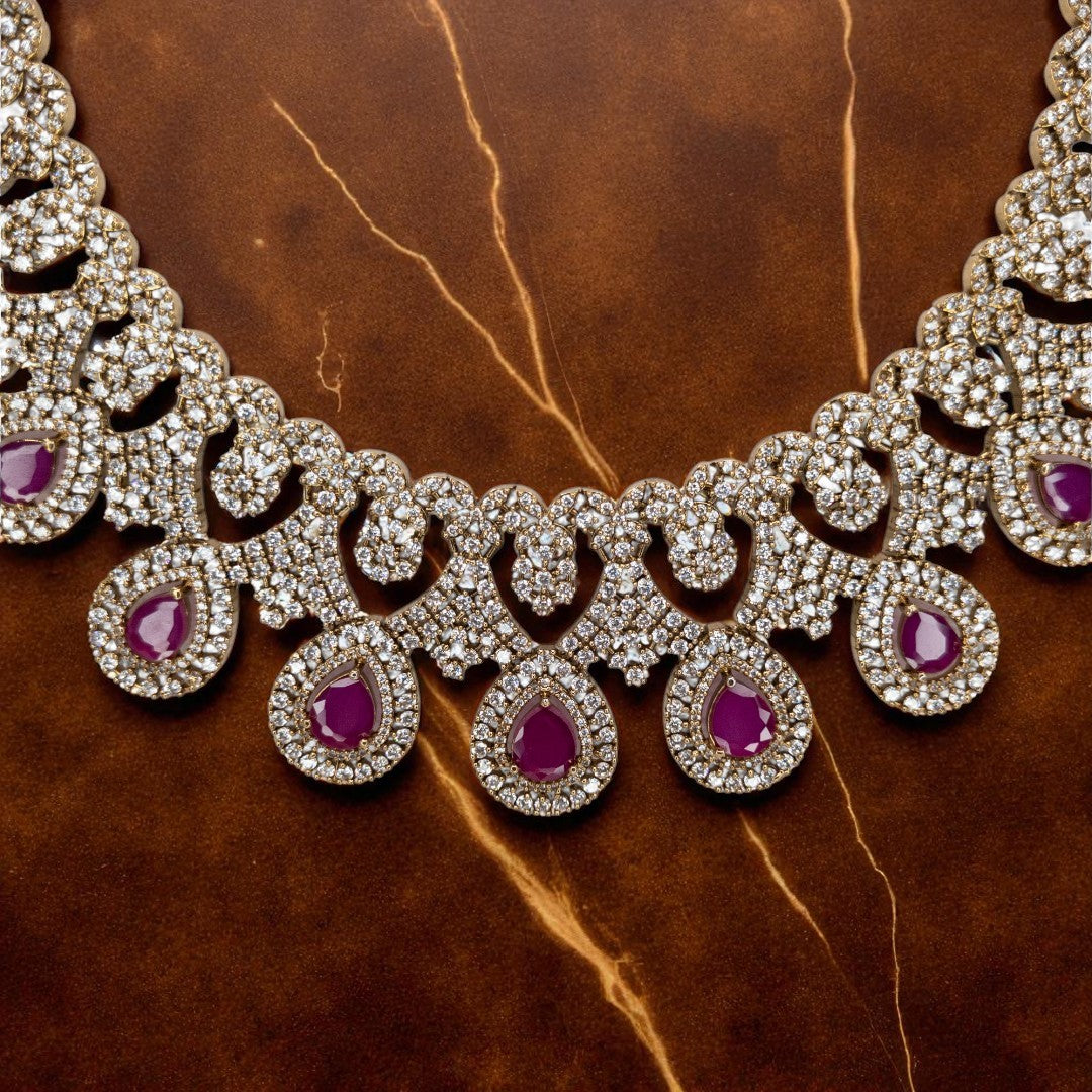 Victorian Halskette mit Ohrringe - gold | magenta