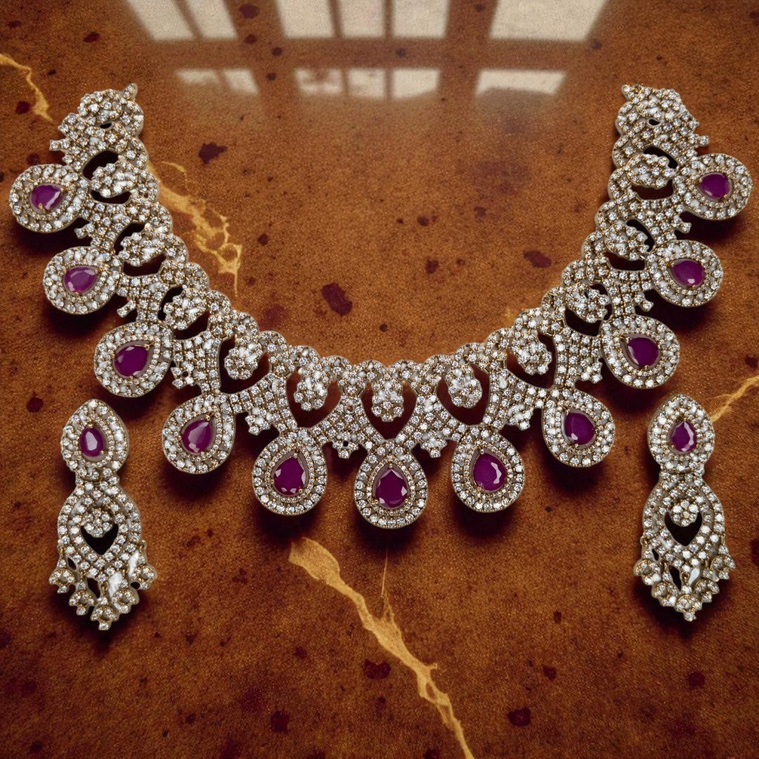 Victorian Halskette mit Ohrringe - gold | magenta