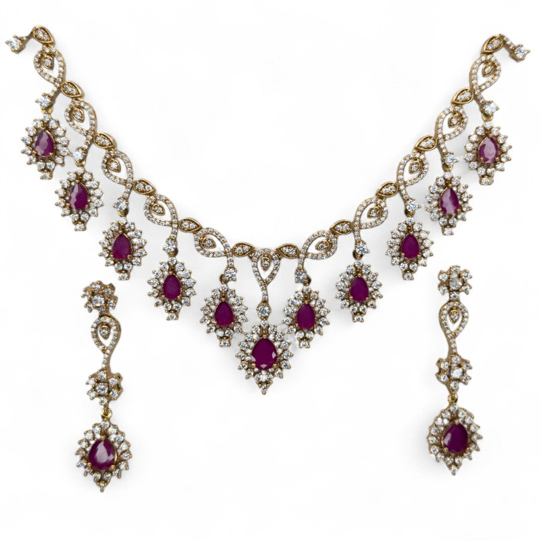 Victorian Halskette mit Ohrringe - gold | magenta