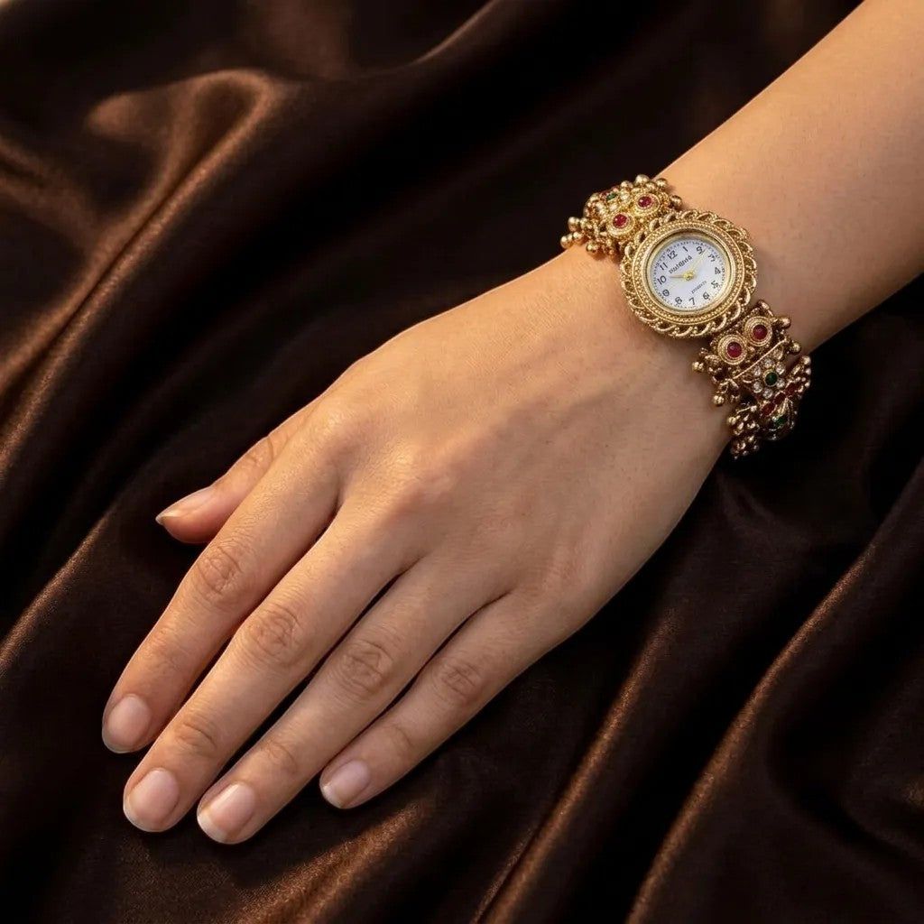 Kundan-Armbanduhr für Damen – Elegante indische Schmuckuhr im Ethno-Design