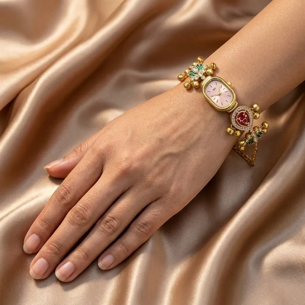 Kundan-Armbanduhr für Damen – Elegante indische Schmuckuhr im Ethno-Design
