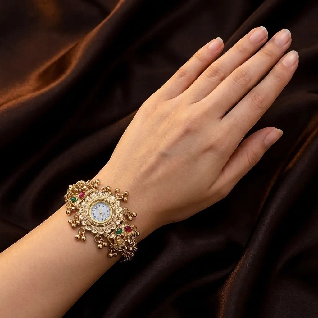Kundan-Armbanduhr für Damen – Elegante indische Schmuckuhr im Ethno-Design