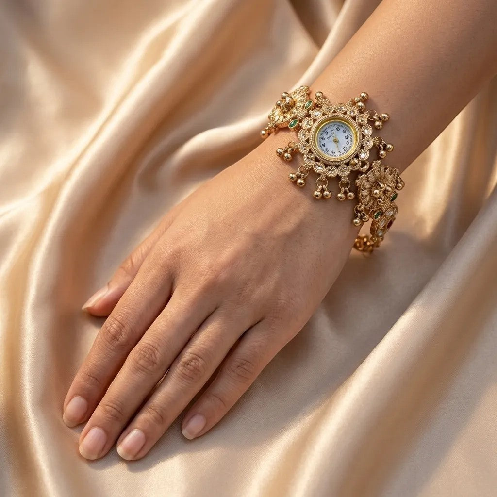 Kundan-Armbanduhr für Damen – Elegante indische Schmuckuhr im Ethno-Design