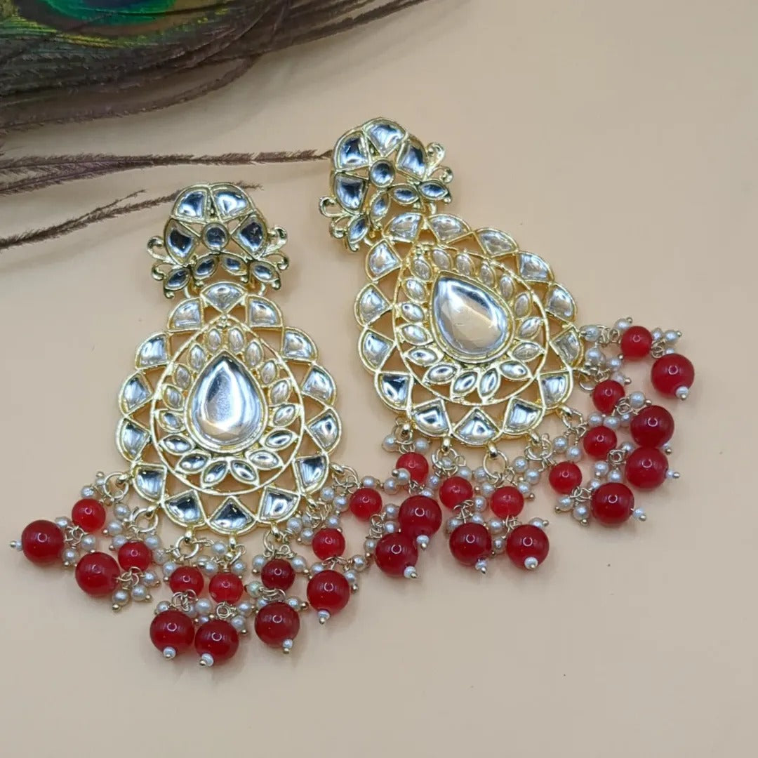 Earrings Chandhbali - Gold - Red
