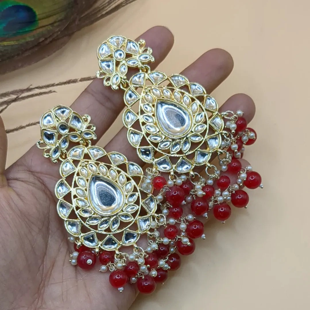 Earrings Chandhbali - Gold - Red