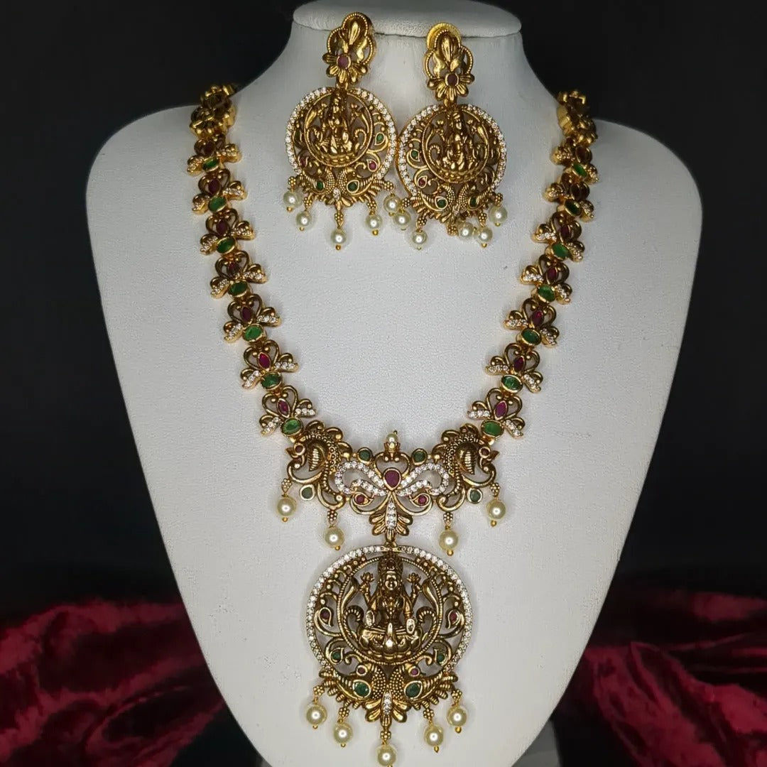 Tempel Halskette lang mit Ohrringe Set - gold