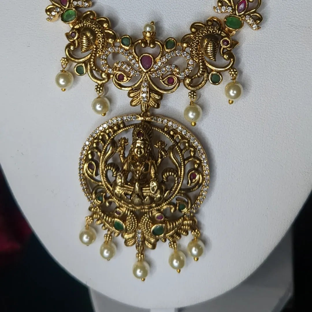 Tempel Halskette lang mit Ohrringe Set - gold