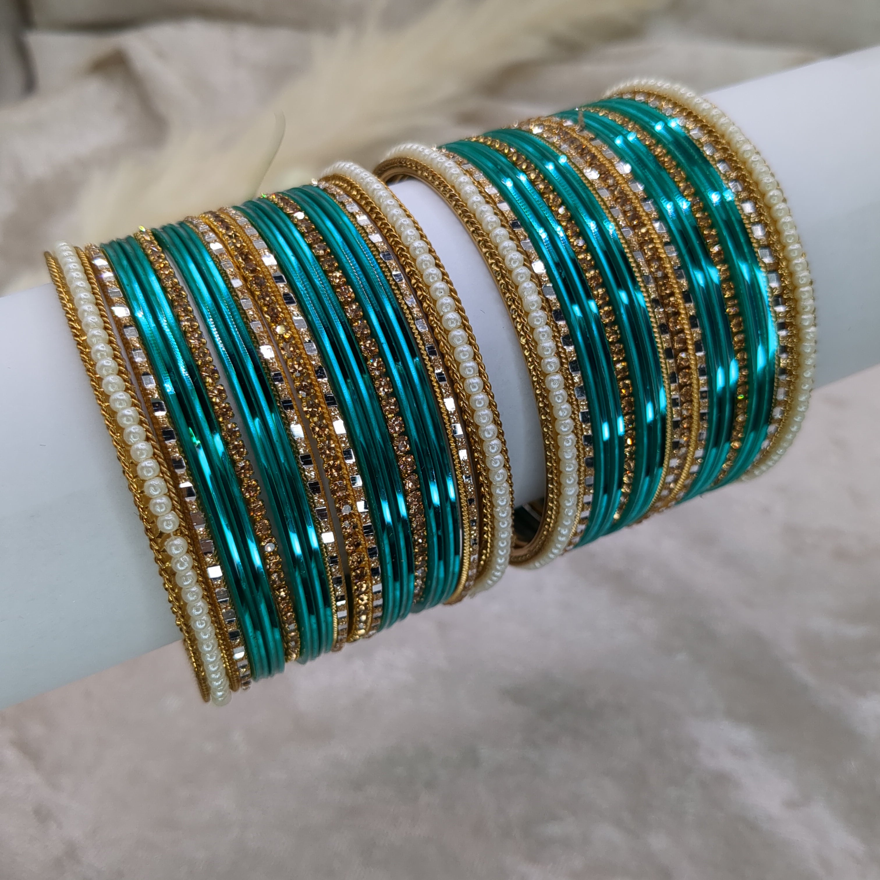 Bangles Set - Turquoise Shades | Blue Green | Gold | Size 2.8