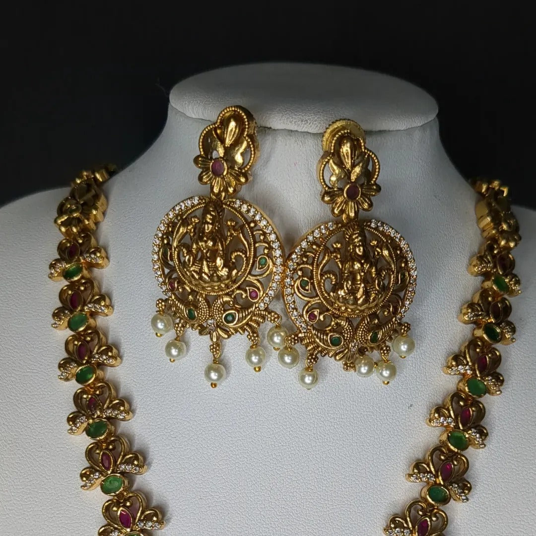 Tempel Halskette lang mit Ohrringe Set - gold