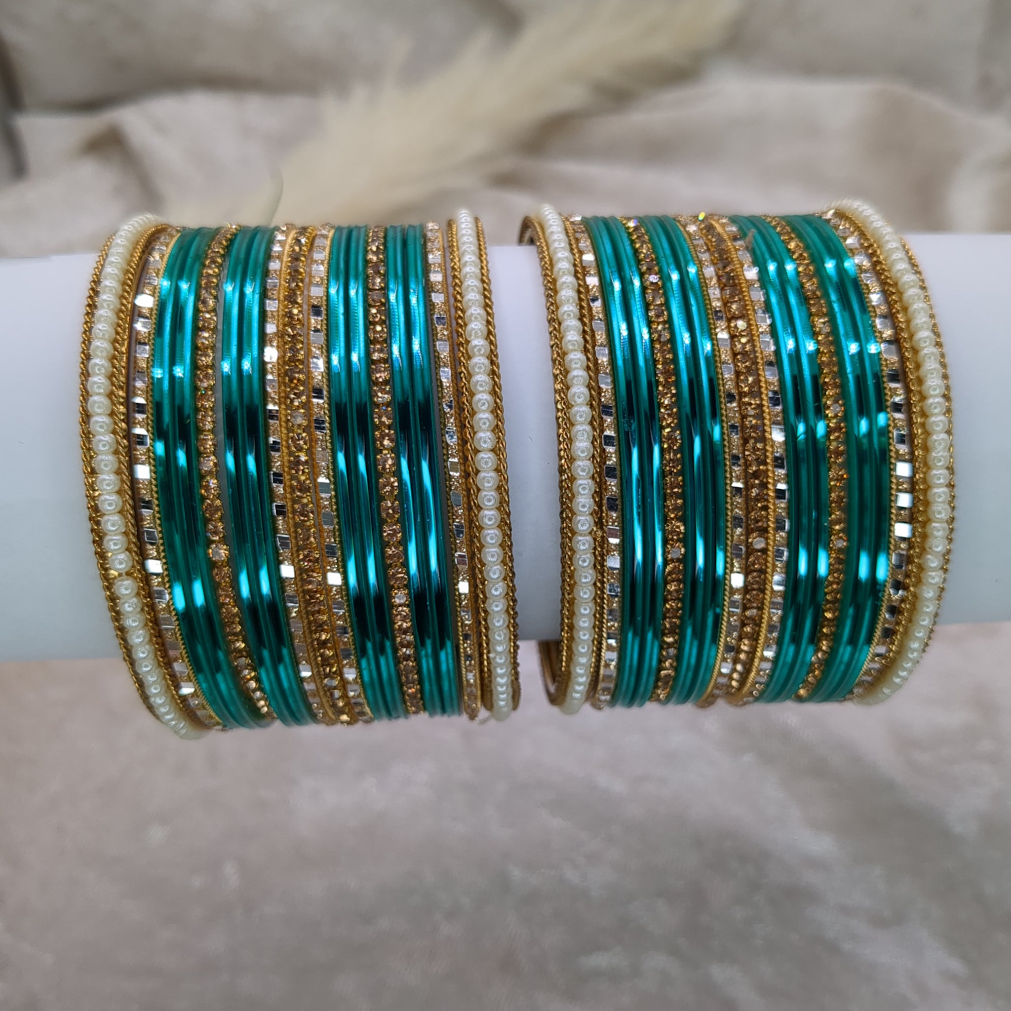 Bangles Set - Turquoise Shades | Blue Green | Gold | Size 2.8
