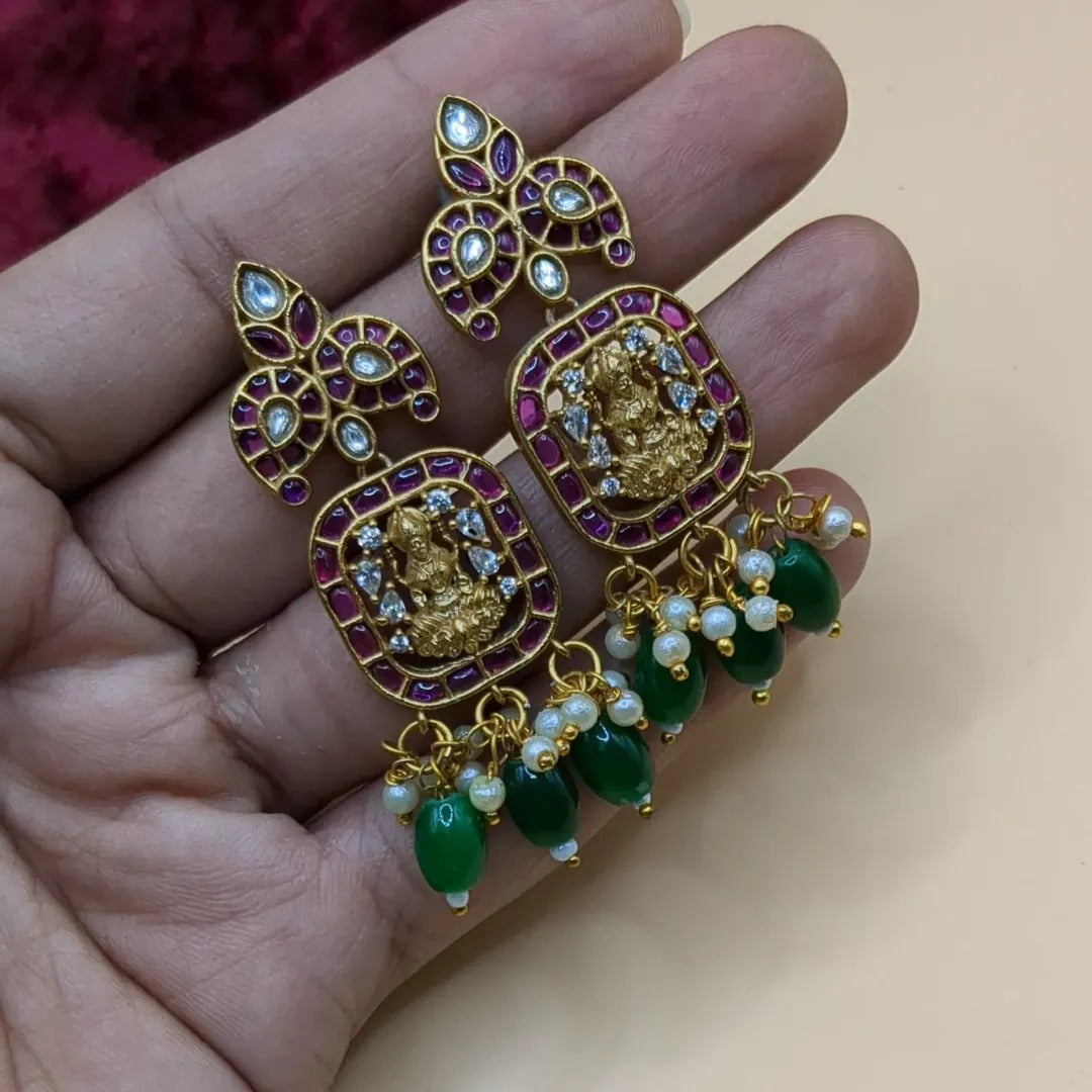 Trendy Choker Necklace with Earrings - gold | green