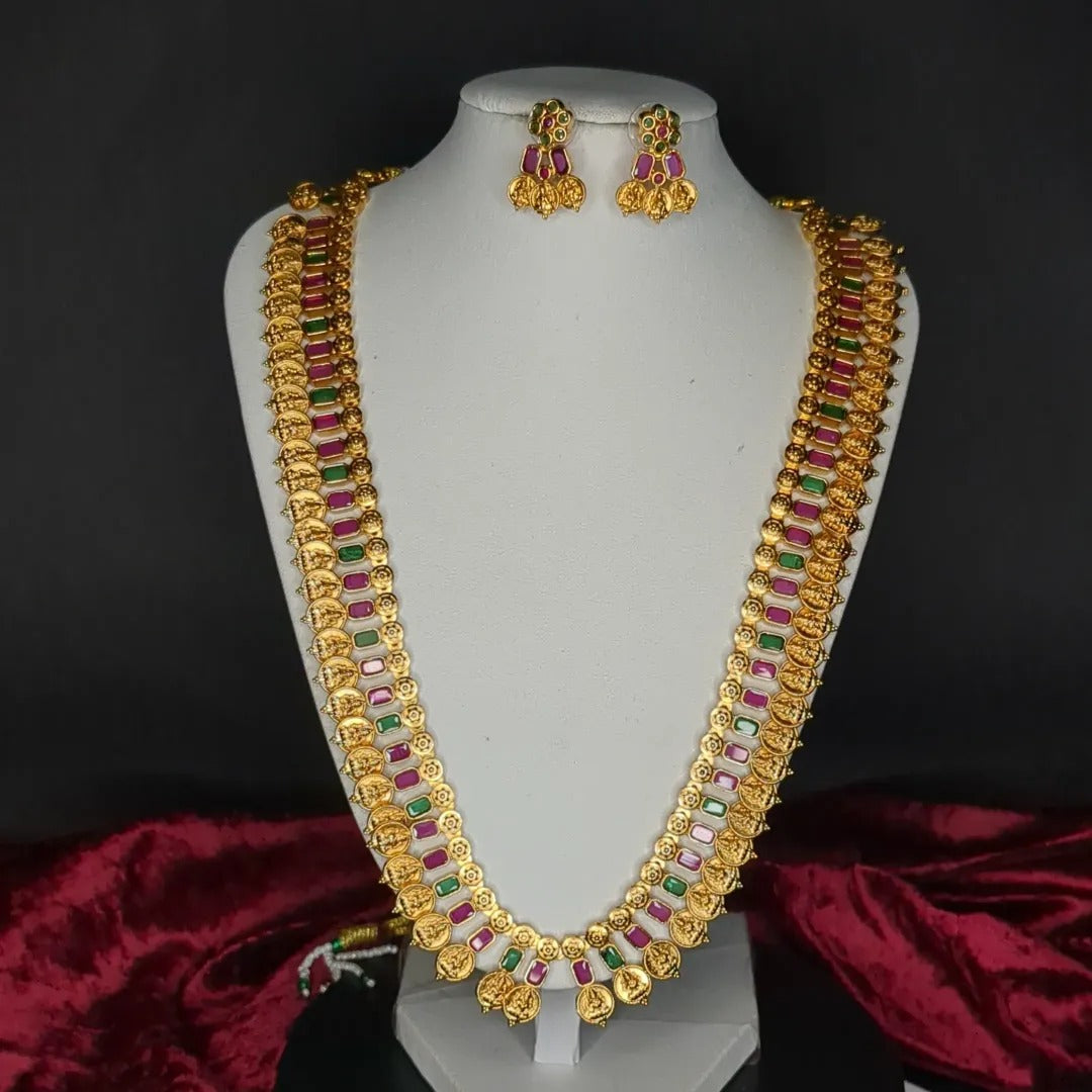 Tempel Halskette lang mit Ohrringe Set - gold