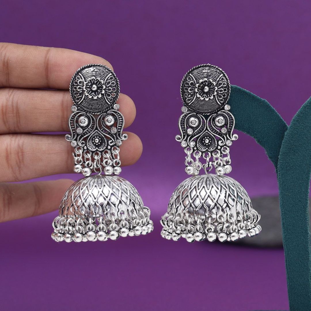 Earrings - Jumkha | silver oxidized
